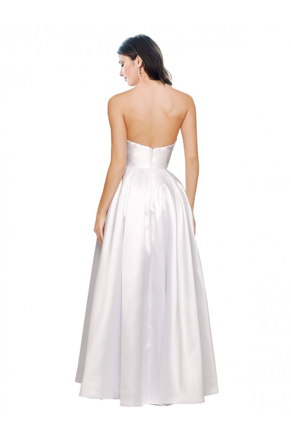 Sleeveless Strapless Stretch Satin White Long Formal Dress