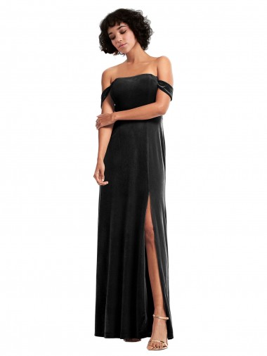 Affordable Sleeveless Strapless Stretch Velvet Black Long Formal Dress UK