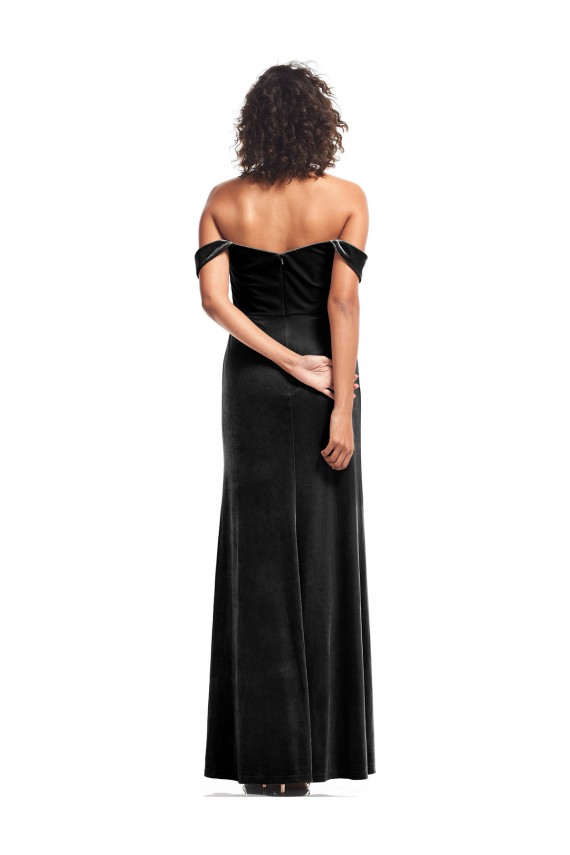 Sleeveless Strapless Stretch Velvet Black Long Formal Dress