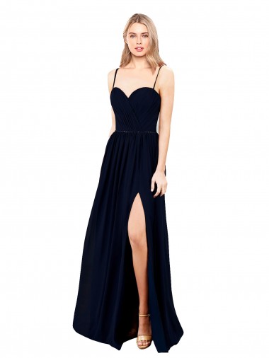 Affordable Sleeveless Sweetheart Chiffon Dark Navy Long Formal Dress UK
