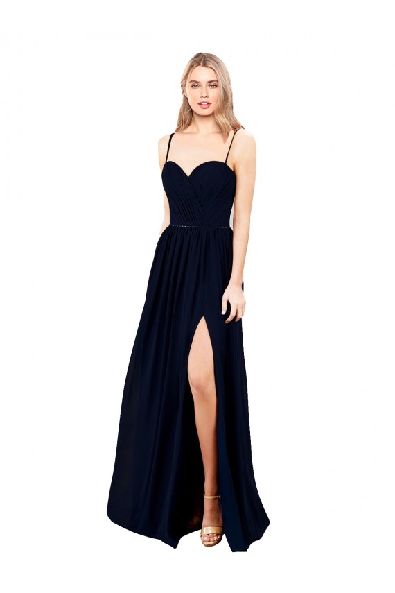 Sleeveless Sweetheart Chiffon Dark Navy Long Formal Dress