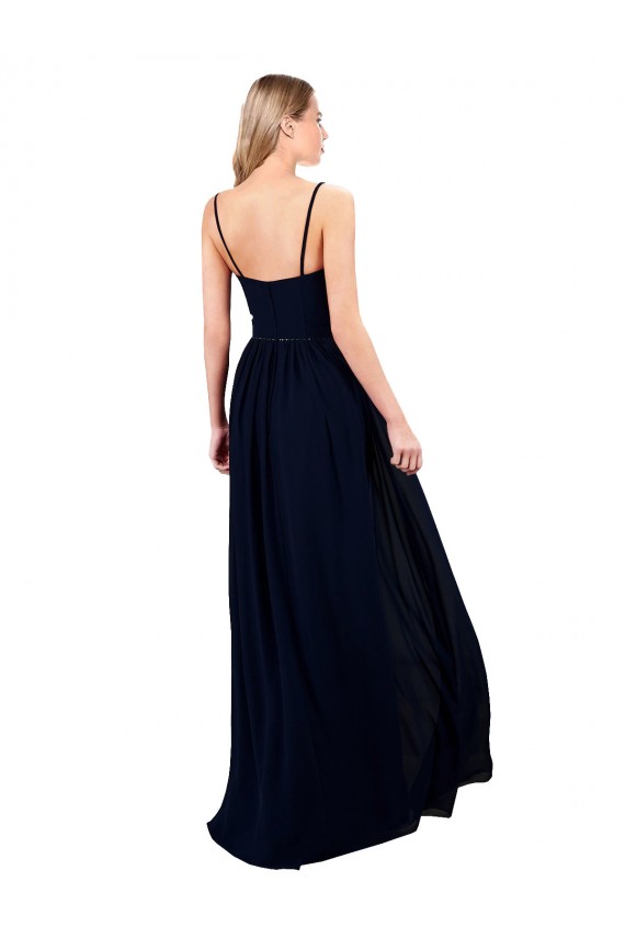 Sleeveless Sweetheart Chiffon Dark Navy Long Formal Dress