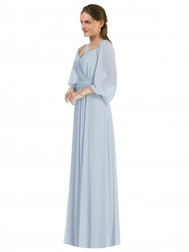 Affordable Puff Sleeves Sweetheart Chiffon Sea Glass Long Formal Dress UK