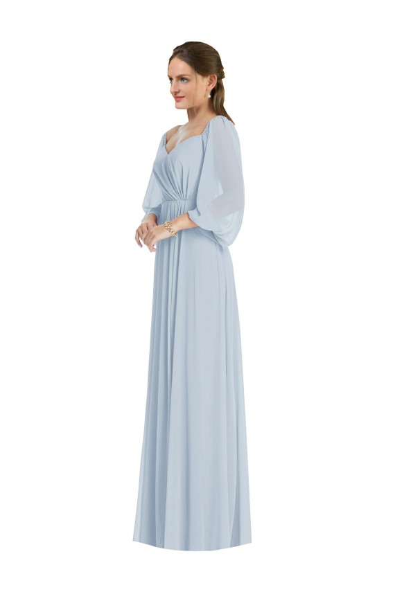 Puff Sleeves Sweetheart Chiffon Sea Glass Long Formal Dress