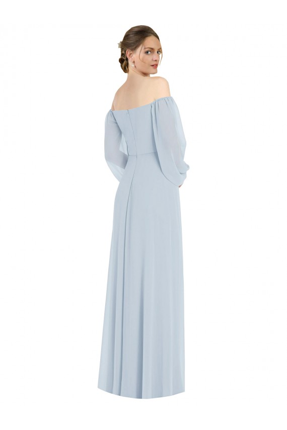Puff Sleeves Sweetheart Chiffon Sea Glass Long Formal Dress