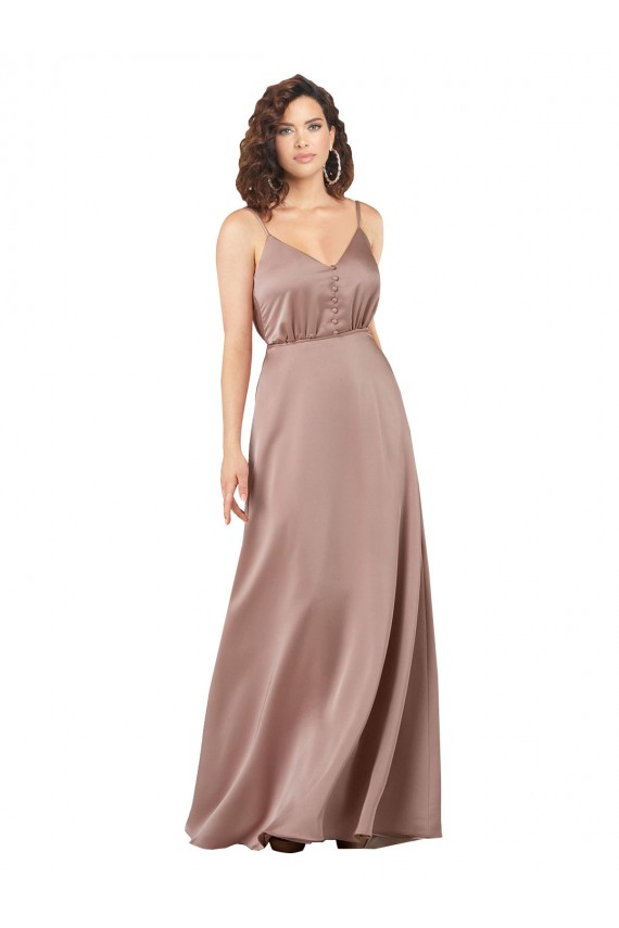 Sleeveless Sweetheart Silky Satin Dusty Pink Long Formal Dress