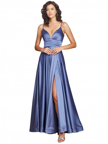 Affordable Sleeveless Sweetheart Silky Satin French Blue Long Black Tie Formal Dress UK