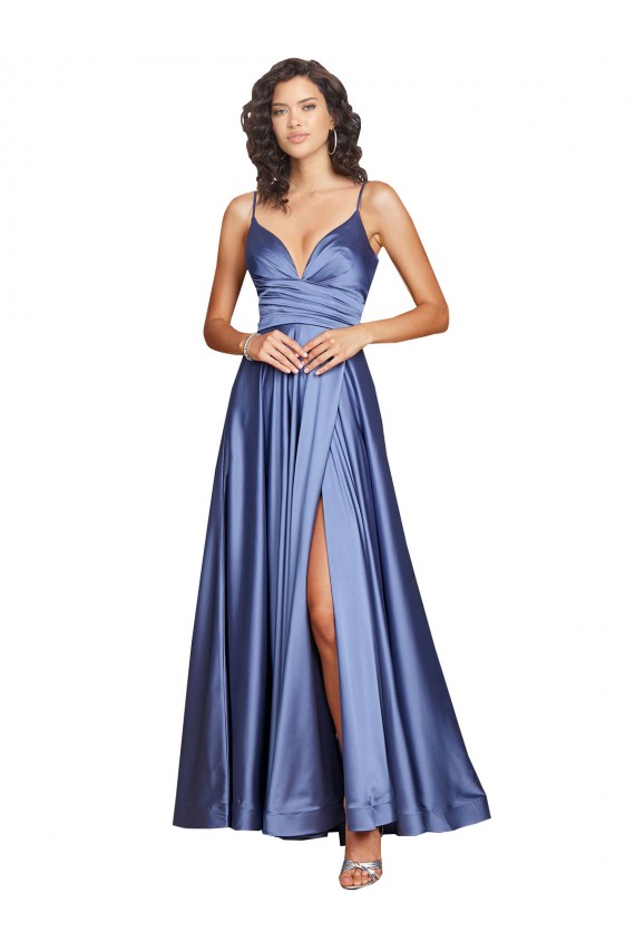 Sleeveless Sweetheart Silky Satin French Blue Long Black Tie Formal Dress