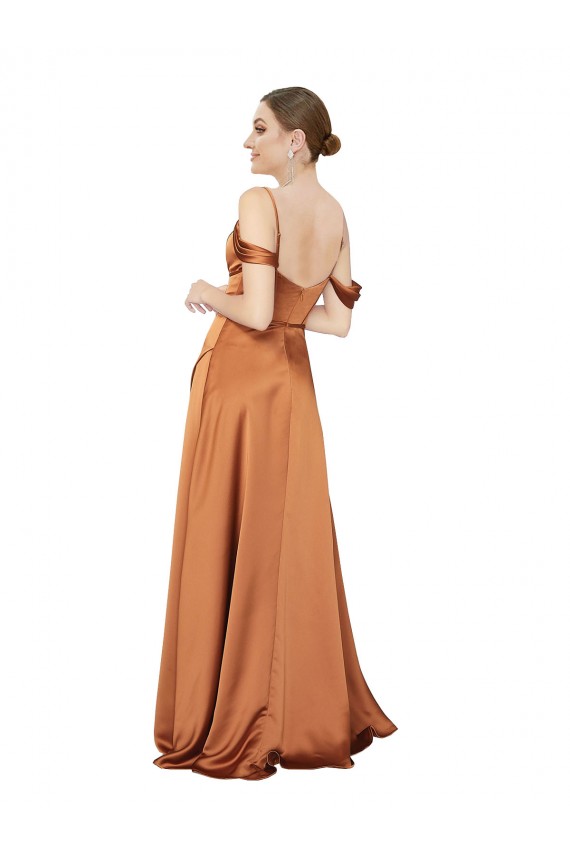 Cold Shoulder Sweetheart Silky Satin Orange Long Formal Dress
