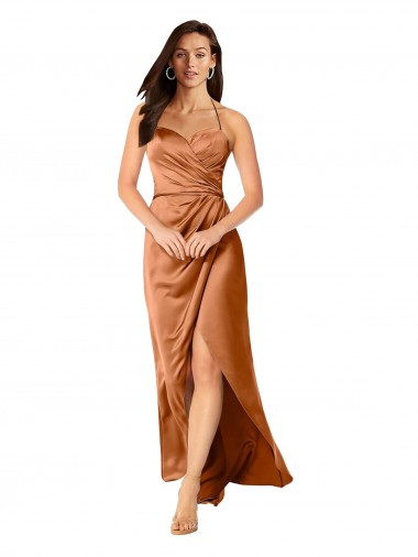 Affordable Sleeveless Sweetheart Silky Satin Orange Long High Low Formal Dress UK
