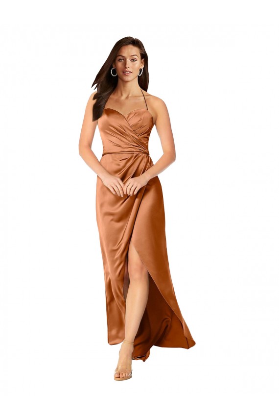Sleeveless Sweetheart Silky Satin Orange Long High Low Formal Dress