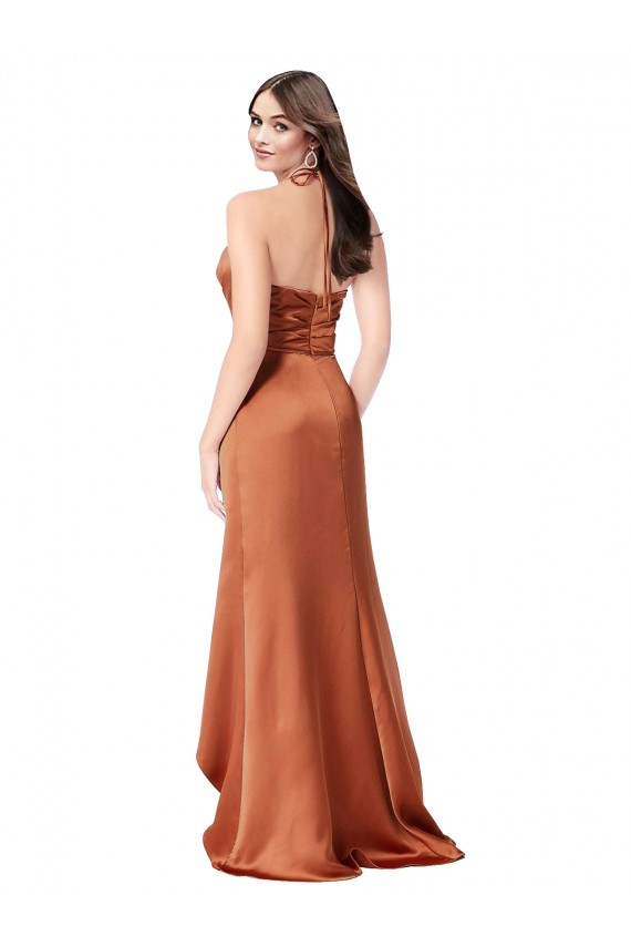 Sleeveless Sweetheart Silky Satin Orange Long High Low Formal Dress