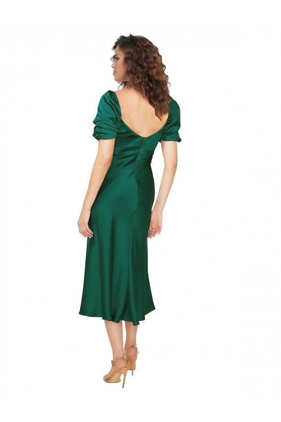 Short Sleeves Sweetheart Silky Satin Hunter Midi Length Formal Dress