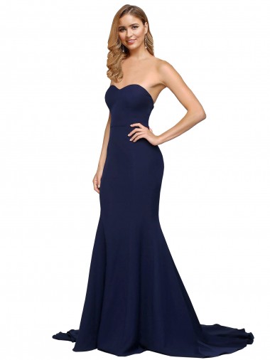 Affordable Sleeveless Sweetheart Stretch Crepe Dark Navy Sweep Train Formal Dress UK
