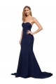 Sleeveless Sweetheart Stretch Crepe Dark Navy Sweep Train Formal Dress