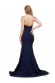 Sleeveless Sweetheart Stretch Crepe Dark Navy Sweep Train Formal Dress
