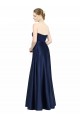 Sleeveless Sweetheart Stretch Satin Dark Navy Long Black Tie Formal Dress
