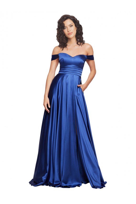 Sleeveless Sweetheart Stretch Satin Royal Blue Sweep Train Formal Dress