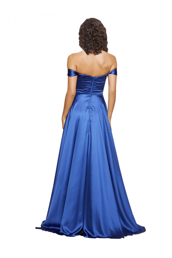 Sleeveless Sweetheart Stretch Satin Royal Blue Sweep Train Formal Dress