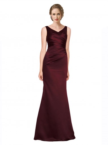 Affordable Sleeveless V-Neck Satin Burgundy Long Black Tie Formal Dress UK