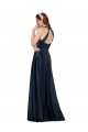 Sleeveless V-Neck Satin Dark Navy Long Formal Dress