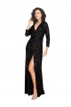Long Sleeves V-Neck Sequin Black Long Formal Dress