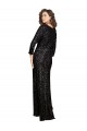 Long Sleeves V-Neck Sequin Black Long Formal Dress