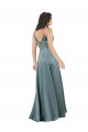 Sleeveless V-Neck Silky Satin Black Long Formal Dresses