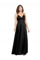 Sleeveless V-Neck Silky Satin Black Long Formal Dresses