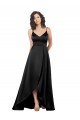 Sleeveless V-Neck Silky Satin Black Long High Low Formal Dress