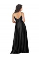 Sleeveless V-Neck Silky Satin Black Long Formal Gowns
