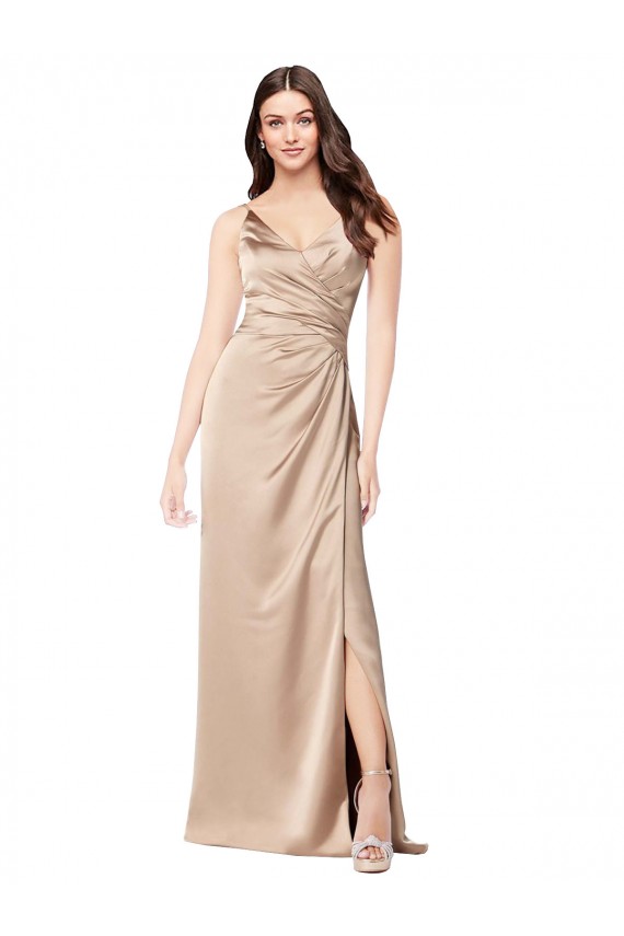 Sleeveless V-Neck Silky Satin Champagne Pink Long Formal Dress