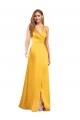 Sleeveless V-Neck Silky Satin Long Formal Gowns