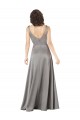 Sleeveless V-Neck Silky Satin Pearl Grey Long Formal Dress