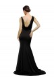 Sleeveless V-Neck Silky Satin Black Sweep Train Formal Dress