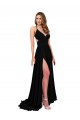 Sleeveless V-Neck Spandex Black Long Black Tie Formal Dress