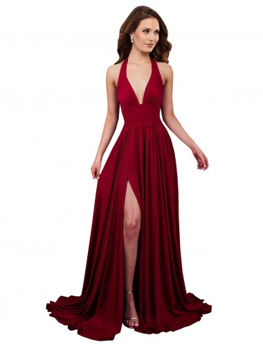 Affordable Sleeveless V-Neck Spandex Burgundy Long Black Tie Formal Dress UK