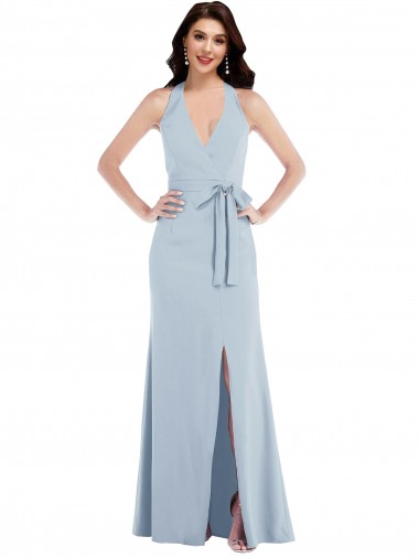 Affordable Sleeveless V-Neck Stretch Crepe Light Sky Blue Long Open Back Formal Dress UK