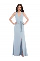 Sleeveless V-Neck Stretch Crepe Light Sky Blue Long Open Back Formal Dress