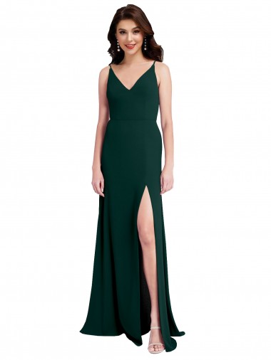 Affordable Sleeveless V-Neck Stretch Crepe Midnight Green Long A-Line Formal Dress UK