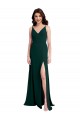 Sleeveless V-Neck Stretch Crepe Midnight Green Long A-Line Formal Dress
