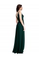 Sleeveless V-Neck Stretch Crepe Midnight Green Long A-Line Formal Dress