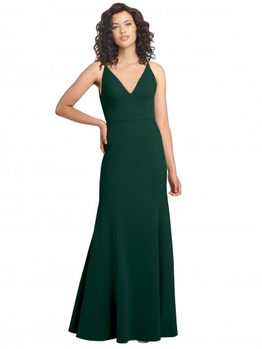 Affordable Sleeveless V-Neck Stretch Crepe Midnight Green Long Formal Dress UK