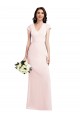 Cap Sleeves V-Neck Stretch Crepe Pink Long Formal Dress