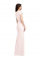Cap Sleeves V-Neck Stretch Crepe Pink Long Formal Dress