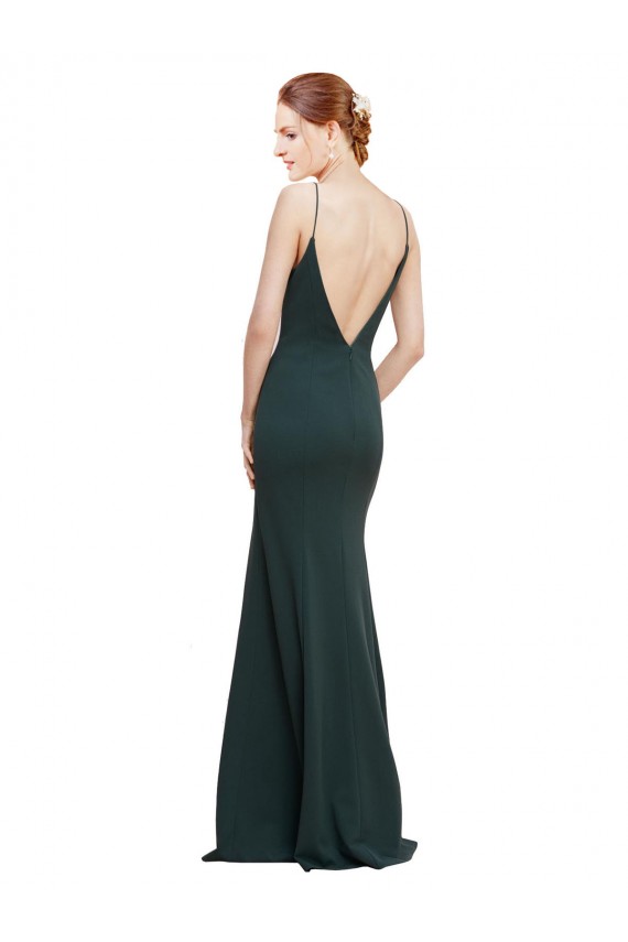 Sleeveless V-Neck Stretch Crepe Pink Long Formal Dress
