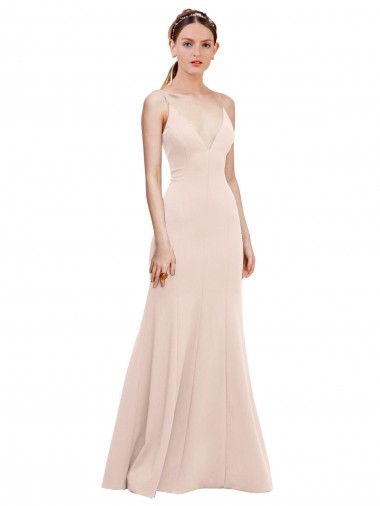 Affordable Sleeveless V-Neck Stretch Crepe Pink Long Formal Dress UK