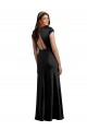 Cap Sleeves V-Neck Stretch Satin Black Long Formal Gowns