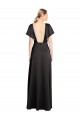 Cap Sleeves V-Neck Stretch Satin Black Long Formal Dress