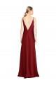 Sleeveless V-Neck Stretch Satin Burgundy Long Black Tie Formal Dress